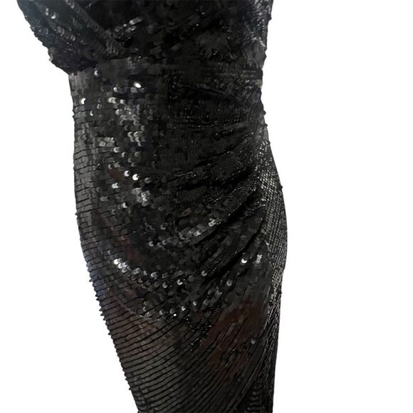 NWT Mac Duggal black sequin midi Halter dress women's size 2 with side ruching - Picture 7 of 14